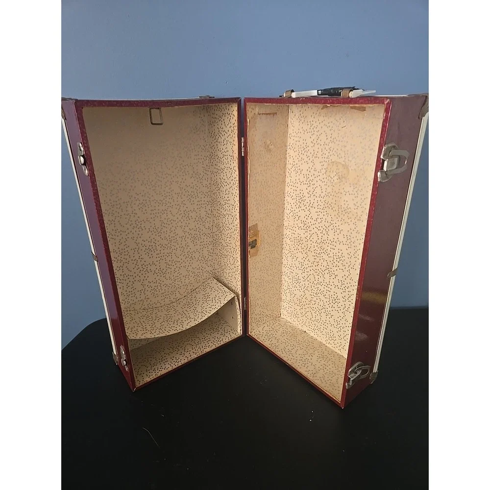 Vintage Red Metal Latch Hinged Doll Trunk Wardrobe 16